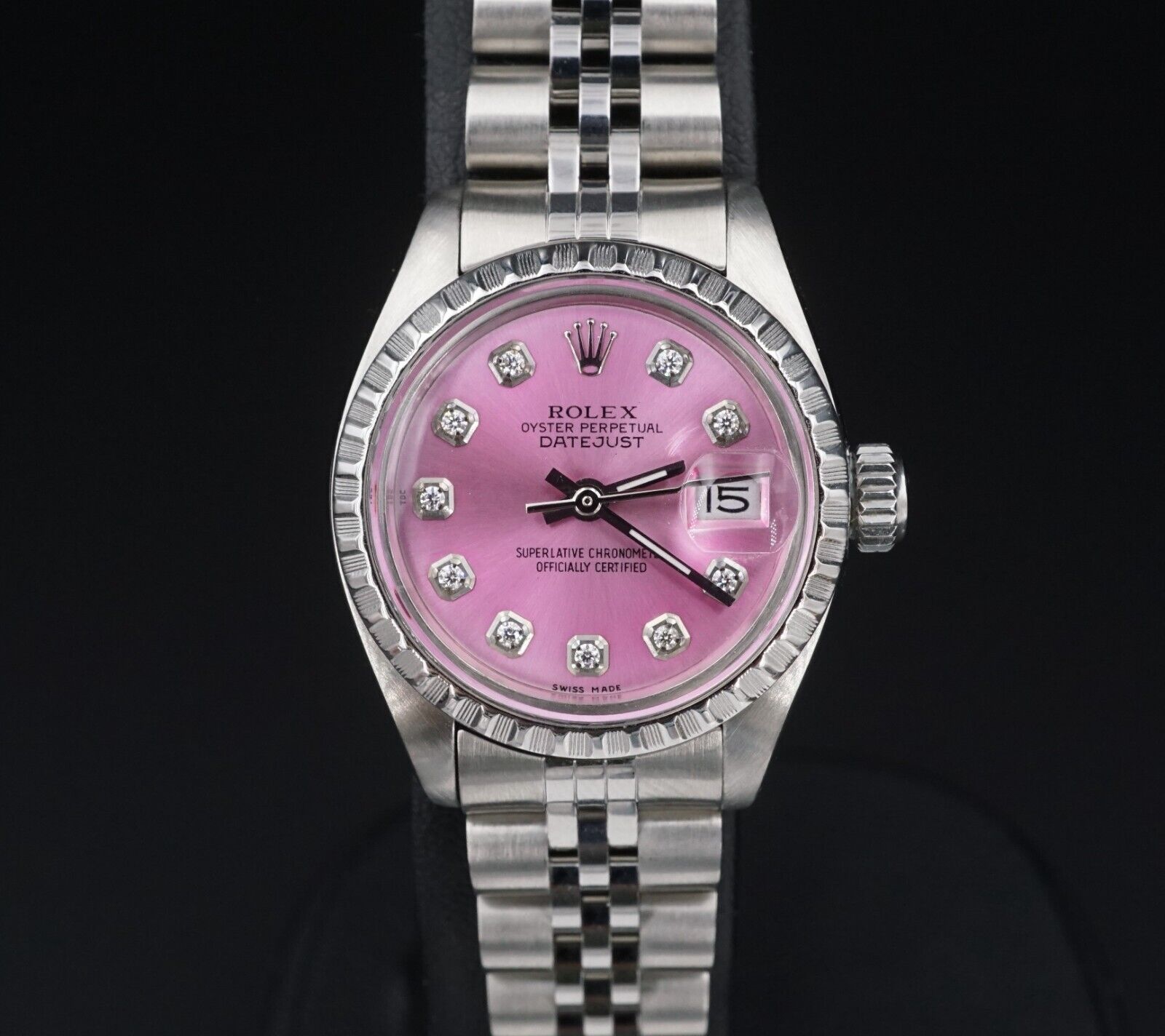 Ladies Rolex Datejust SS Barbie Pink Diamond Dial Warranty 6917