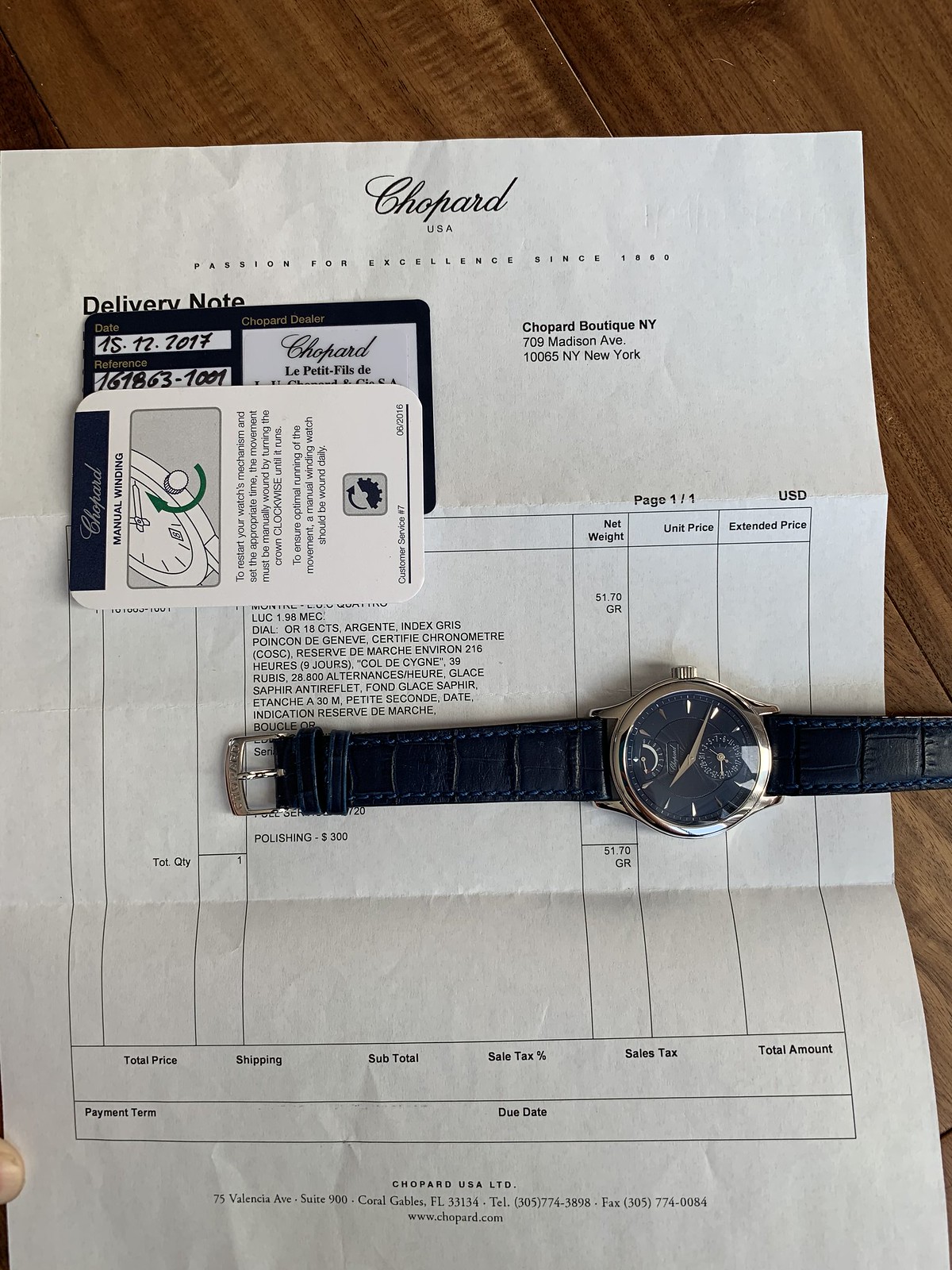 FSOT Chopard LUC 8 Day LUC Blue dial ref 161863 1001 18kt