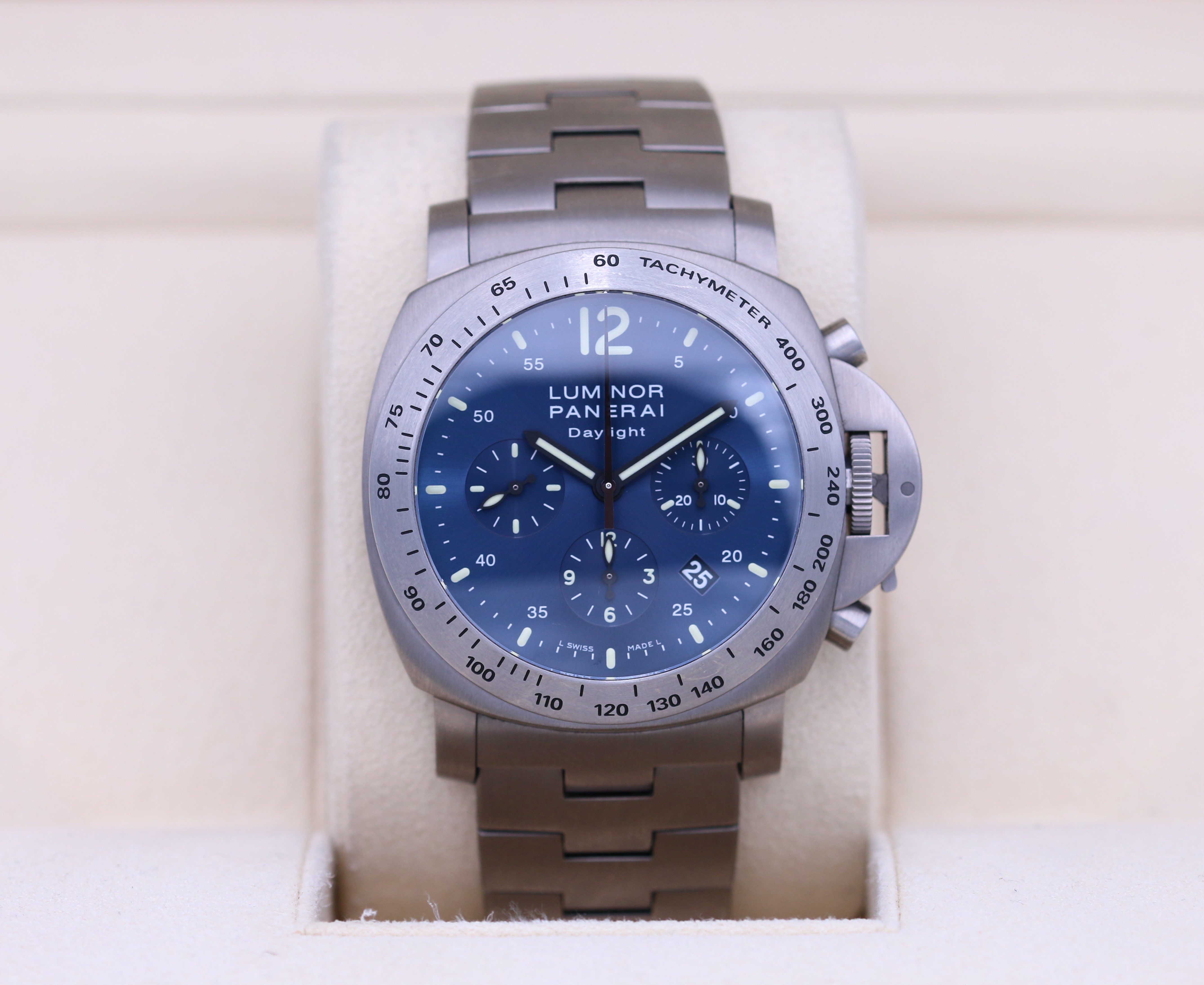 FSOT Panerai Luminor Daylight Chrono Titanium Blue Dial PAM 327