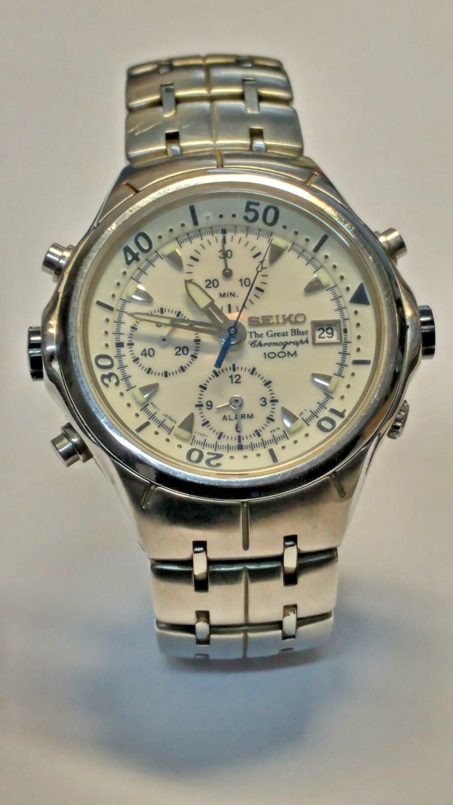 SEIKO】THE GREAT BLUE CHRONOGRAPH QUARTZ 100M 部品取り 中古