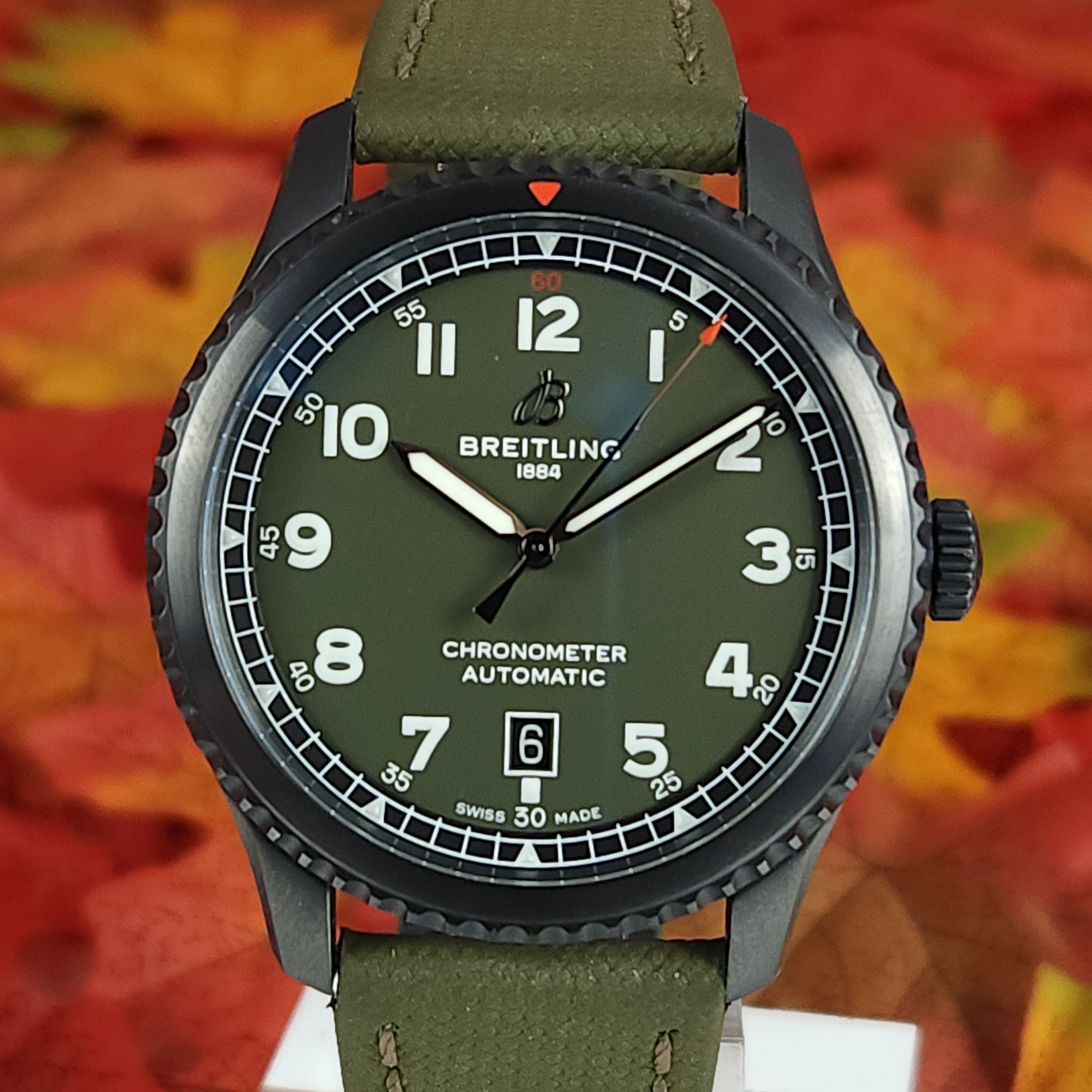 Breitling Aviator 8 Curtiss Warhawk 41mm Green Dial Black Steel Watch M17315 3 495 USD WatchCharts Marketplace