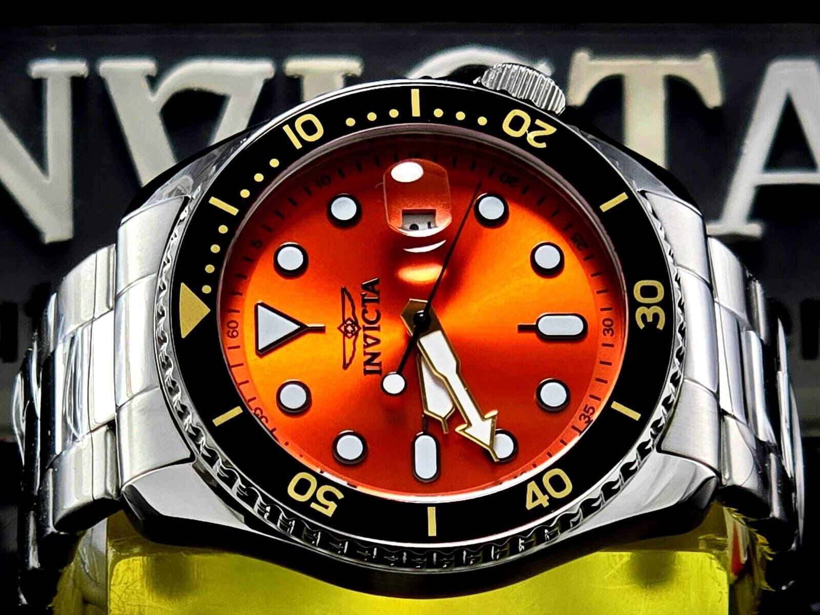 Invicta Pro Diver St SWISS Stainless Quartz 46Mm Orange Dial Date Men s Watch WatchCharts Marketplace