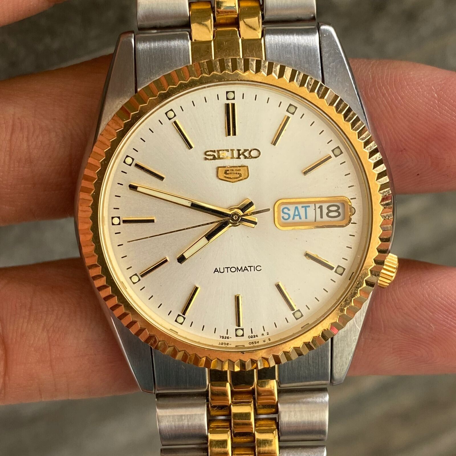 RARE Seiko 5 SNXJ90 President White Dial Two Tone Automatic RARE Seiko 5 SNXJ90 President White Dial Two Tone Automatic