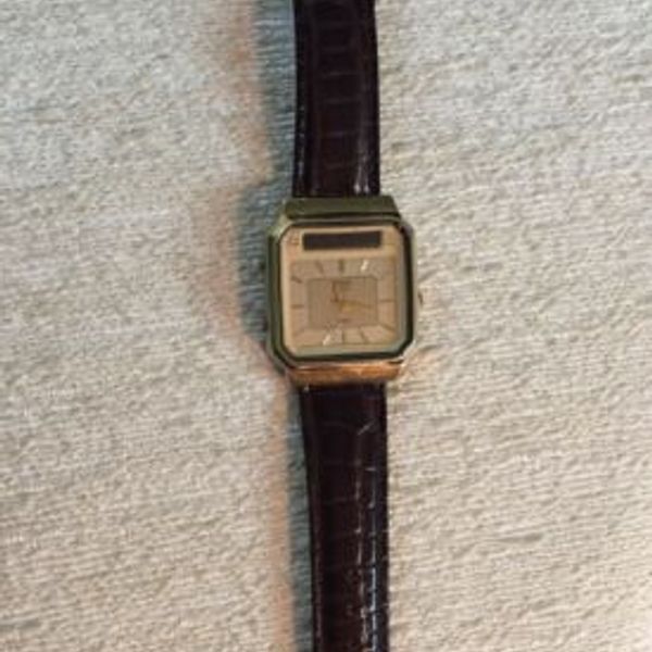vtg mens led timex kcell goldtone watch brown leather band alarm & more WatchCharts Marketplace