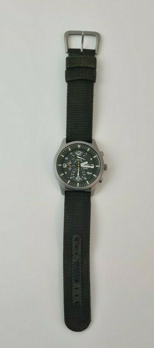 Seiko Chronograph Watch Wristwatch 7T92 OJSO Green Canvas Strap