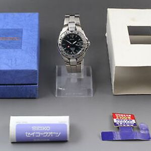 Near MINT Box] SEIKO Perpetual Calendar 8F56-0040 GMT Titan Quartz