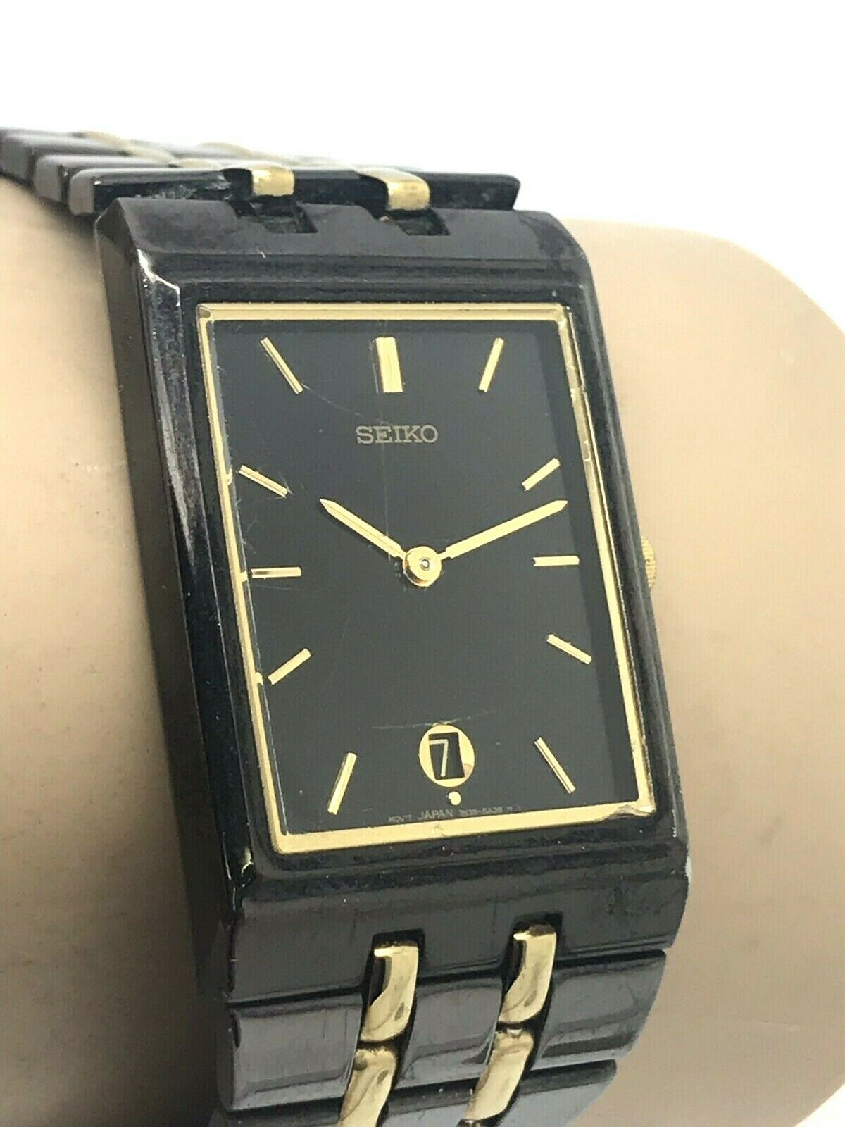 その他 for seven Seiko Quartz Two Tone Gold & Black Steel Men's Watch Black