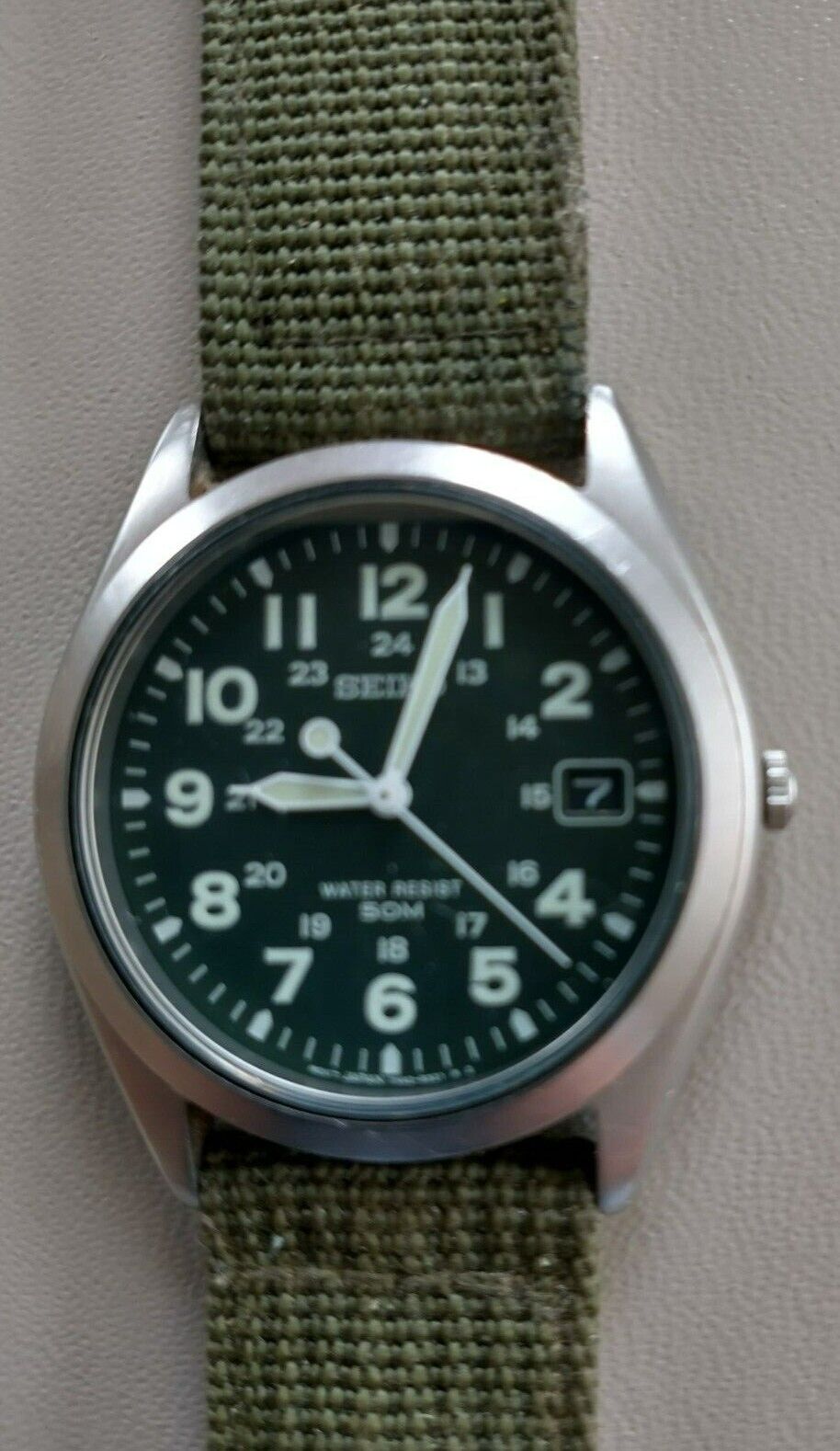 Seiko 7N42-8070 A4 Green Dial Military Style Watch RARE with Webbing strap  | WatchCharts
