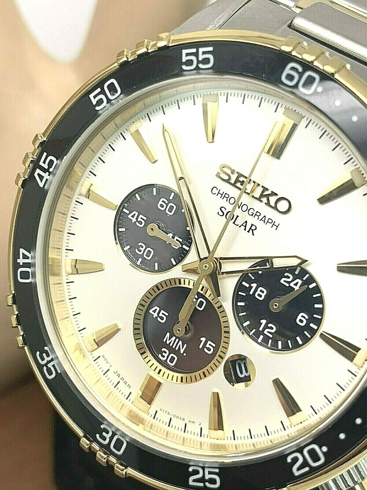 Seiko Mens Watch Ssc446 Solar Chronograph Two Tone S Steel White Dial Date Watchcharts 3531