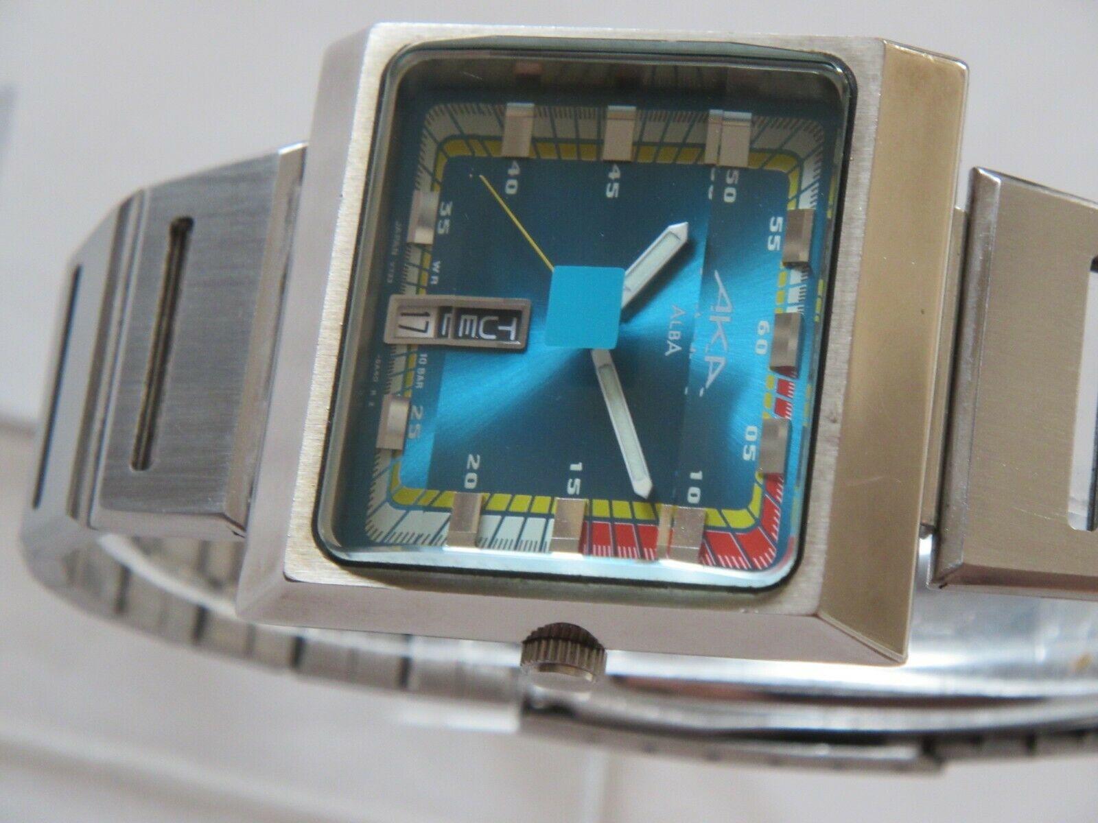 SEIKO ALBA AKA V733-5A40 BLUE SQUARE WATCH 