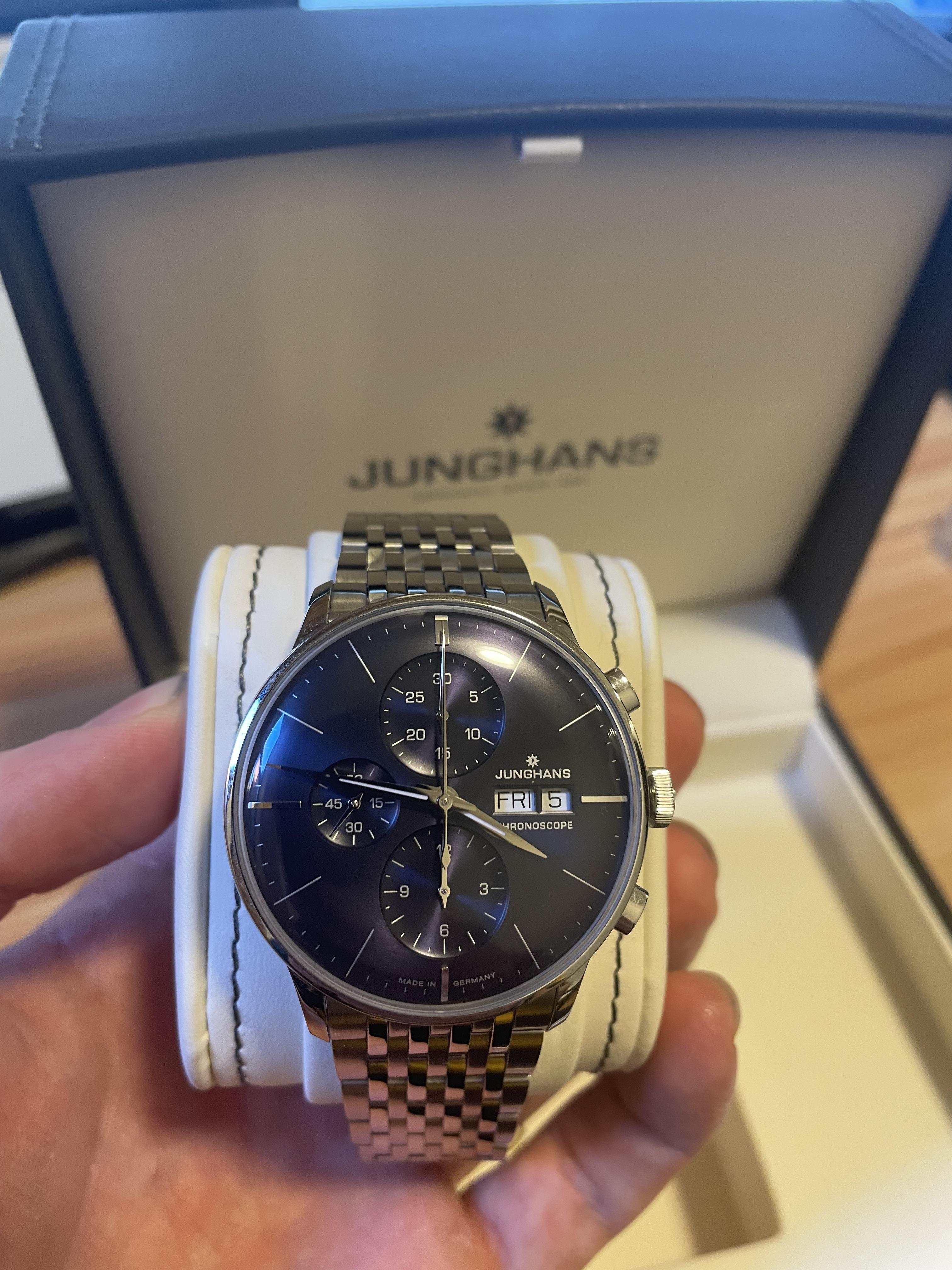 WTS Junghans Meister Chronoscope on bracelet w sapphire crystal