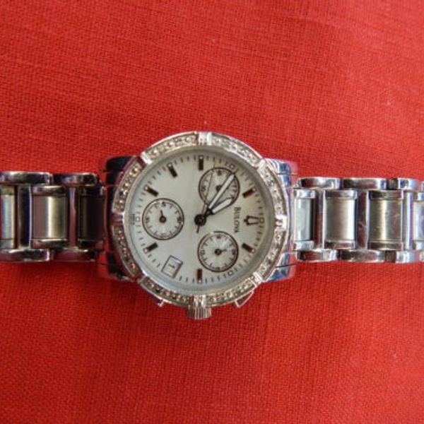 BULOVA Stainless Diamond Bezel Chronograph LADIES Quartz Wristwatch ...