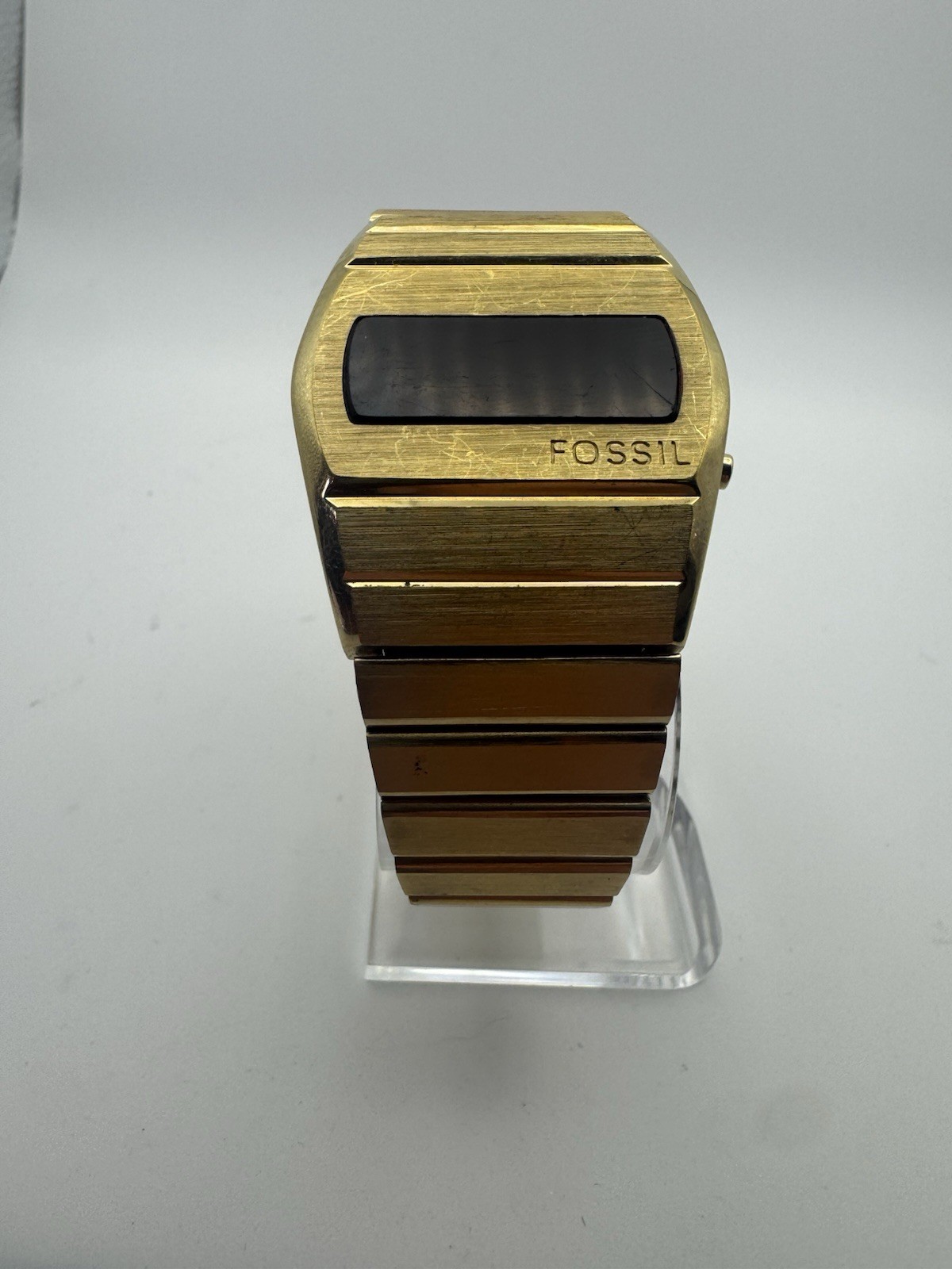 Fossil 2002 JR-7789 LED Digital Watch Gold Tone Retro Style 