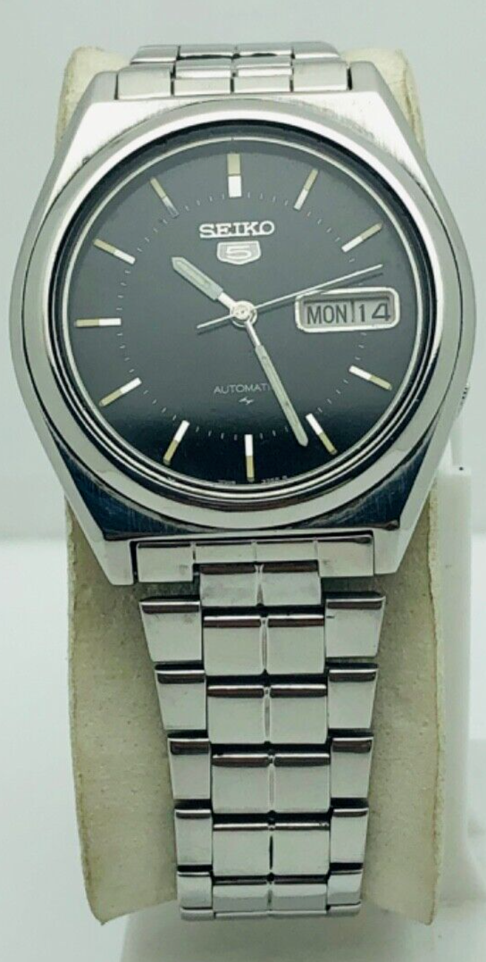 SEIKO 5 AUTOMATIC 7009-3041 JAPAN DAY/DATE MEN'S BLACK ROUND DAIL WRIST ...