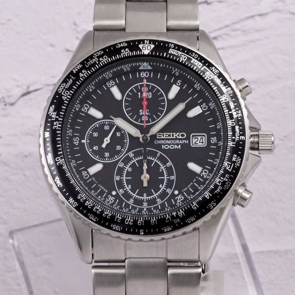 SEIKO Flight master Pilot Chronograph Analog QUARTZ 7T92-0CF0 Black ...