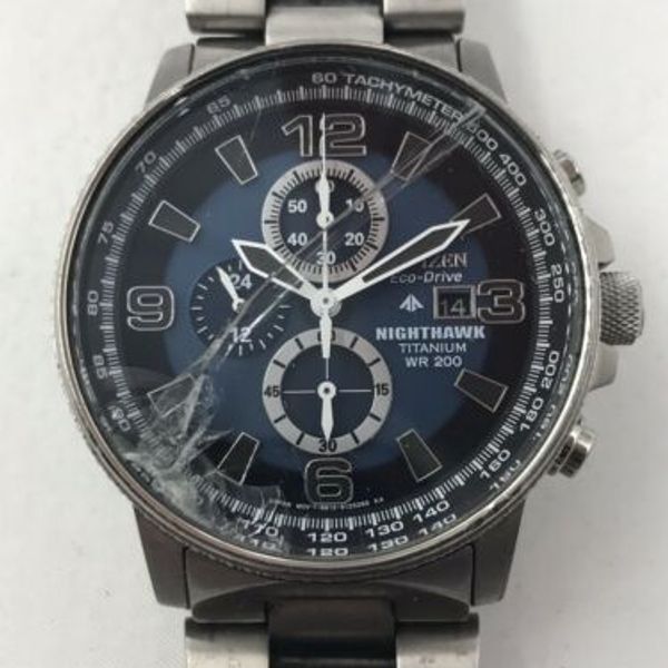 Mens Citizen EcoDrive Nighthawk Chronograph Titanium Pilots Watch B612
