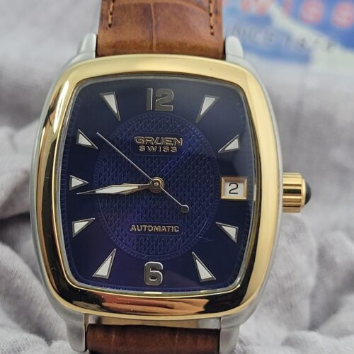 Men s GRUEN SWISS Automatic Watch Beautiful Blue Face