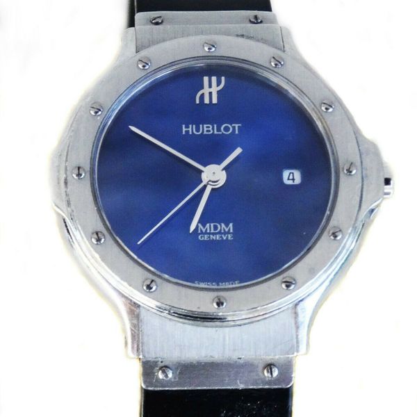 Women S Hublot Mdm Geneve 1391 1 Blue Dial Watch 26mm Quartz Rubber Strap Watchcharts