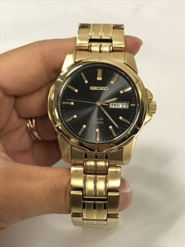 SEIKO Solar 100M Gold Tone Stainless Steel Men s Watch SNE100 MSRP 265 WatchCharts Marketplace