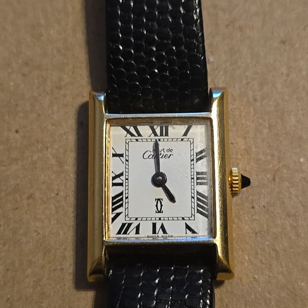 1970s Cartier Ladies Tank Mechanical Manual Wind with Black Onyx-Type Dial