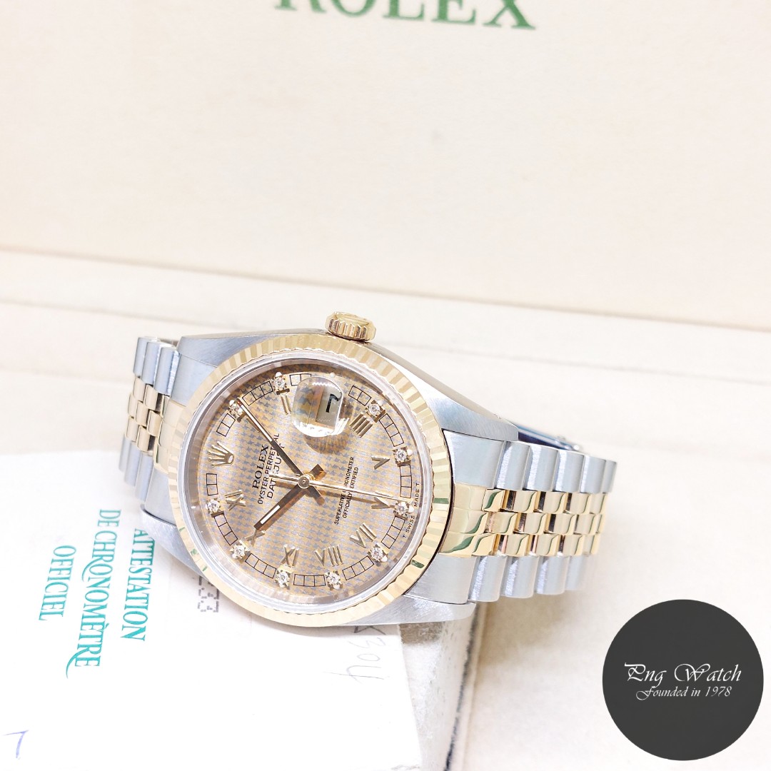 Rolex Datejust 36 - Rare Houndstooth Diamond Dial - Vintage 18k