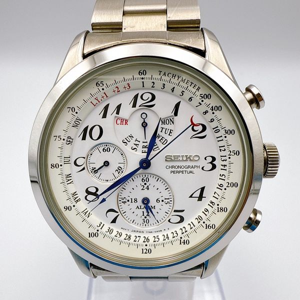 Montre Seiko Homme 7t86-OACO, Chronographe Perpétuel Quartz, Boîtier Acier, étanche 100m - Occasion