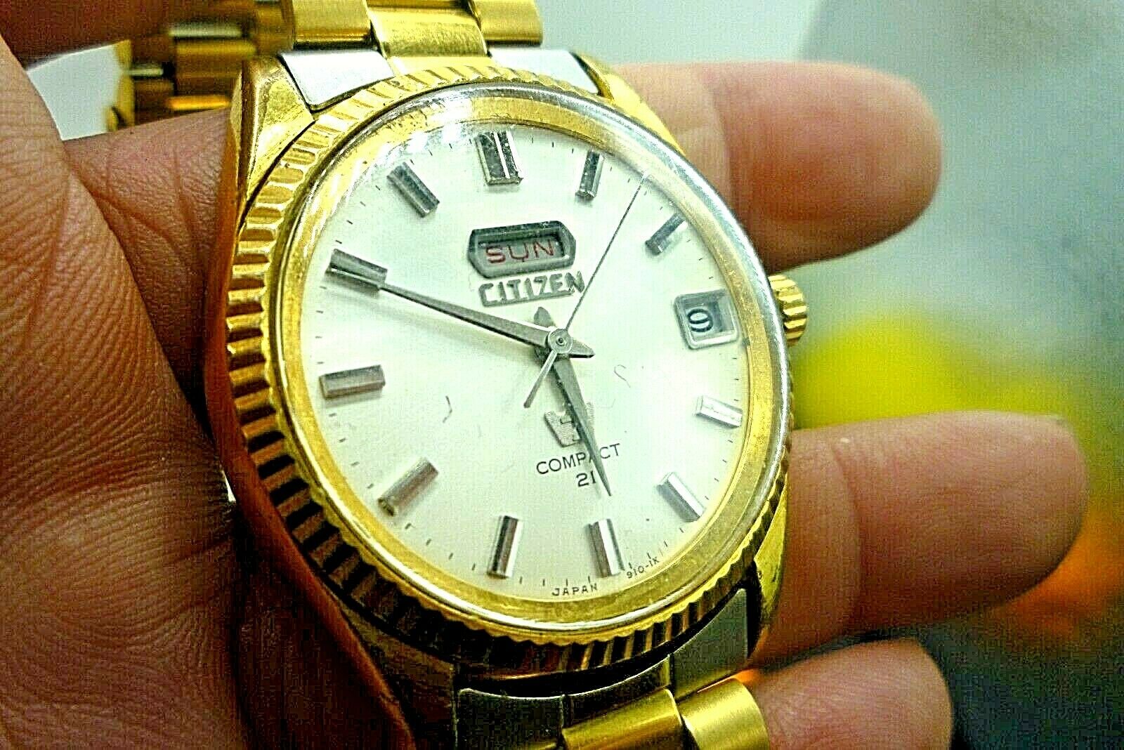 Mens 37mm CITIZEN 7 COMPACT 21j 1305 Automatic Gold Fluted O-2812a 