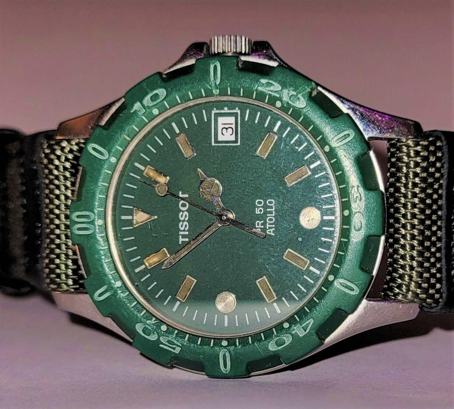 TISSOT PR50 ATOLLO クォーツ デイト 腕時計 メンズ 緑 TISSOT PR 50 ATOLLO SWISS QUARTZ MEN'S WATCH J185/285K GREEN