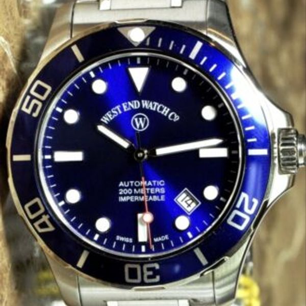 West End Watch Impermeable Swiss Automatic Sapphire Crystal Blue Bezel ...
