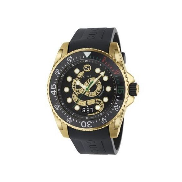 Gucci Dive Quartz Black Dial Black Rubber Strap Watch For Men - YA136219