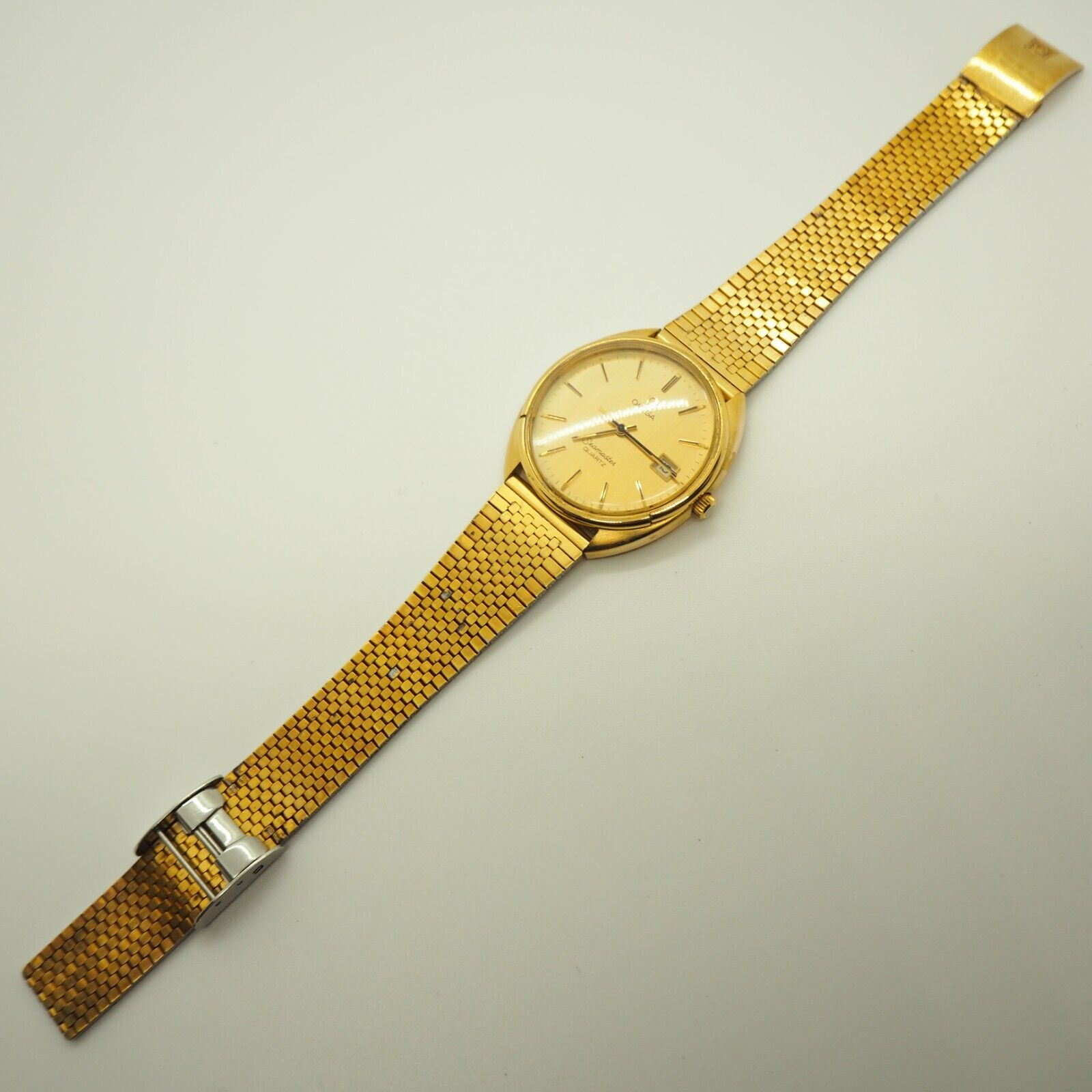 Omega Seamaster Watch Quartz 35mm Men's Gold Dial Swiss Made