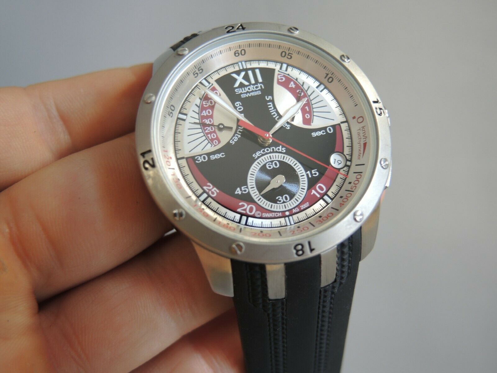 Swatch Irony Watch Chrono RETROGRADE EVENING BLACK YRS409 Swiss Men Rare  Date | WatchCharts Marketplace