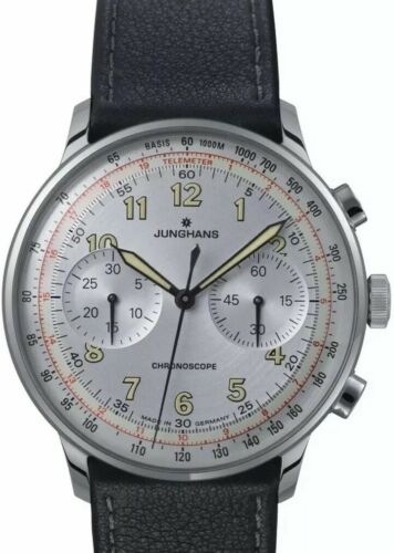 Junghans Meister Telemeter Chronoscope Watch Black Leather Strap