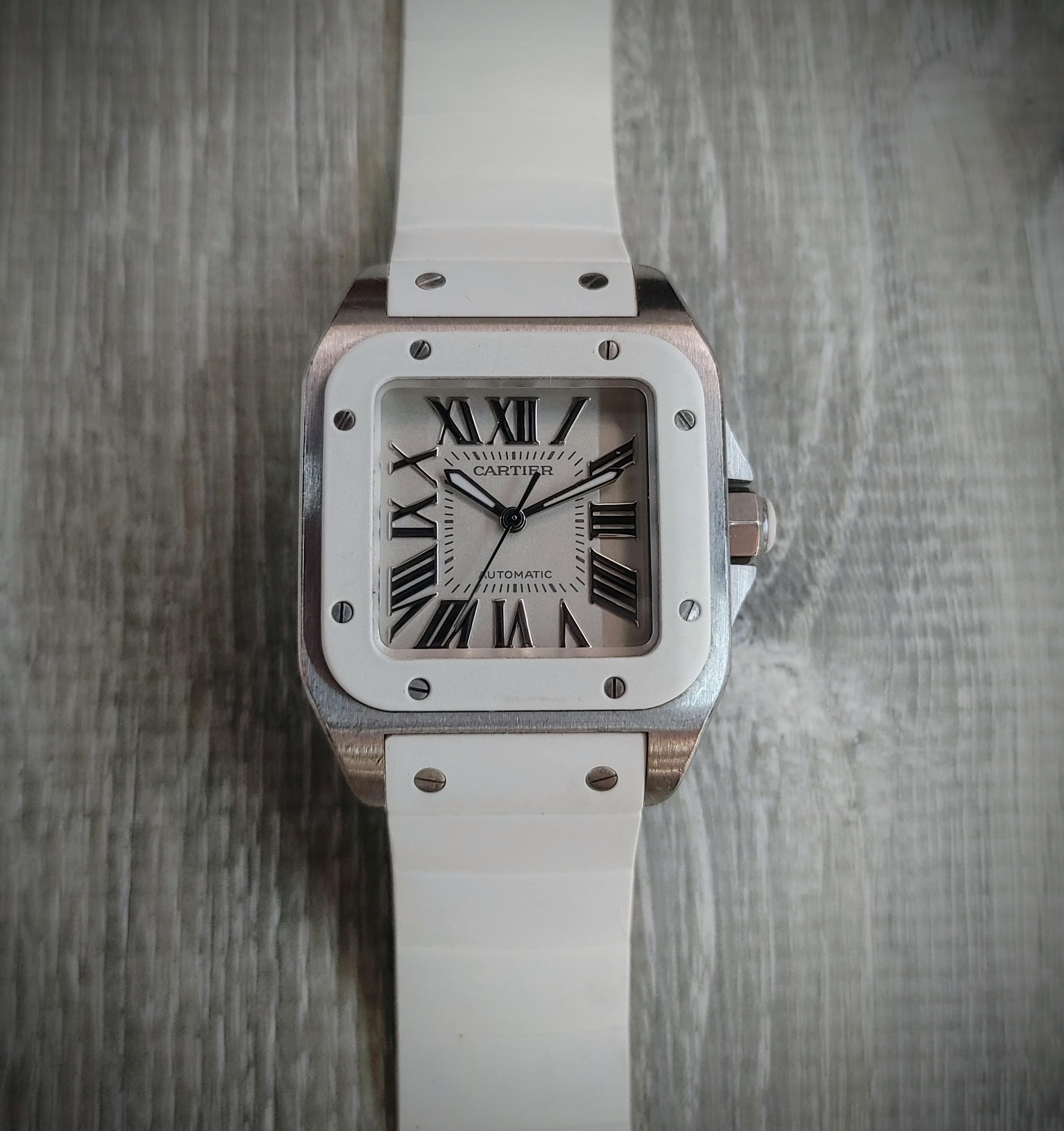 Cartier santos 100 white on sale rubber