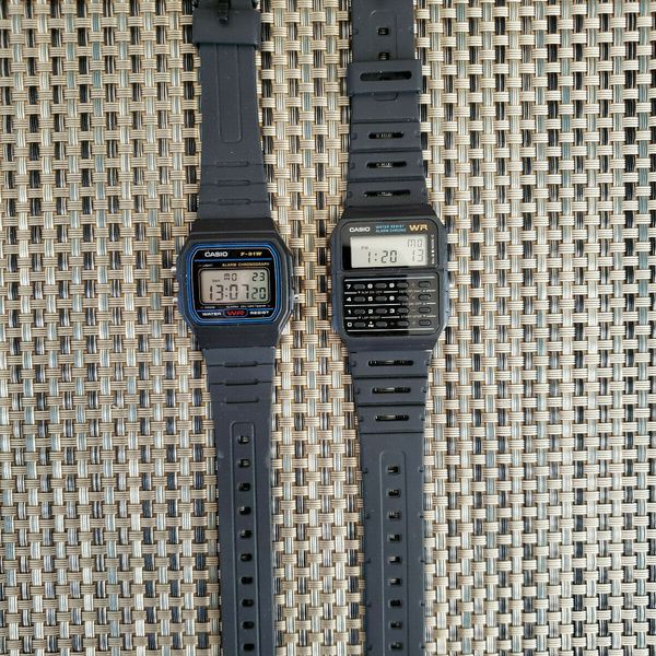 Casio Ca53w 1 F 91w Lot Of 2 Casio Black Resin Watches Calculator Alarm Nos Watchcharts