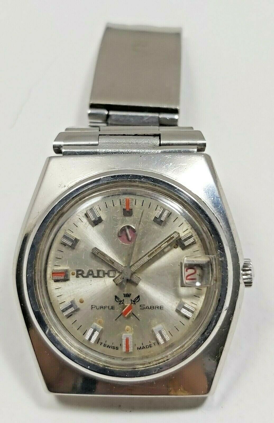 RARE VINTAGE RADO PURPLE SABRE AUTOMATIC DATE SWISS MEN'S AWESOME