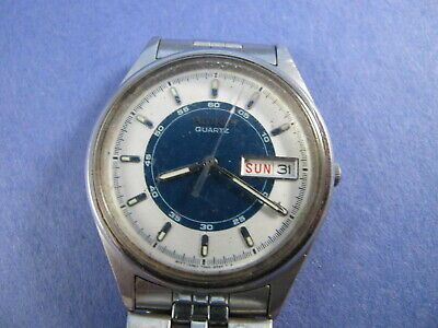 SEIKO VINTAGE QUARTZ 7N43 8A39 ALL STEEL 2 TONE BLUE DIAL no