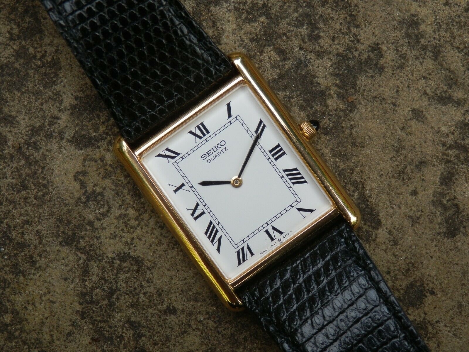 Vintage Seiko Watch Ref.5p30-5a80 in the same style as Cartier