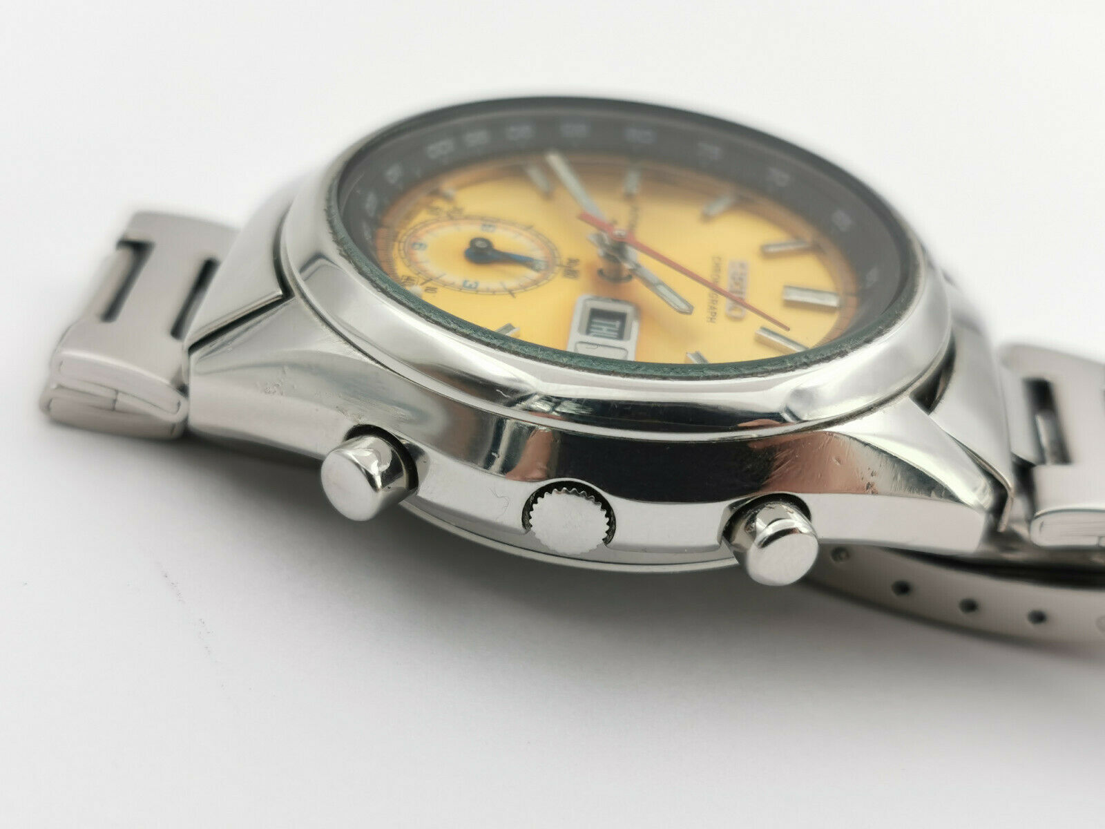 明出品 Vintage Seiko 7016-7000 Fly Back Chronograph Yellow Dial Cal 7016A