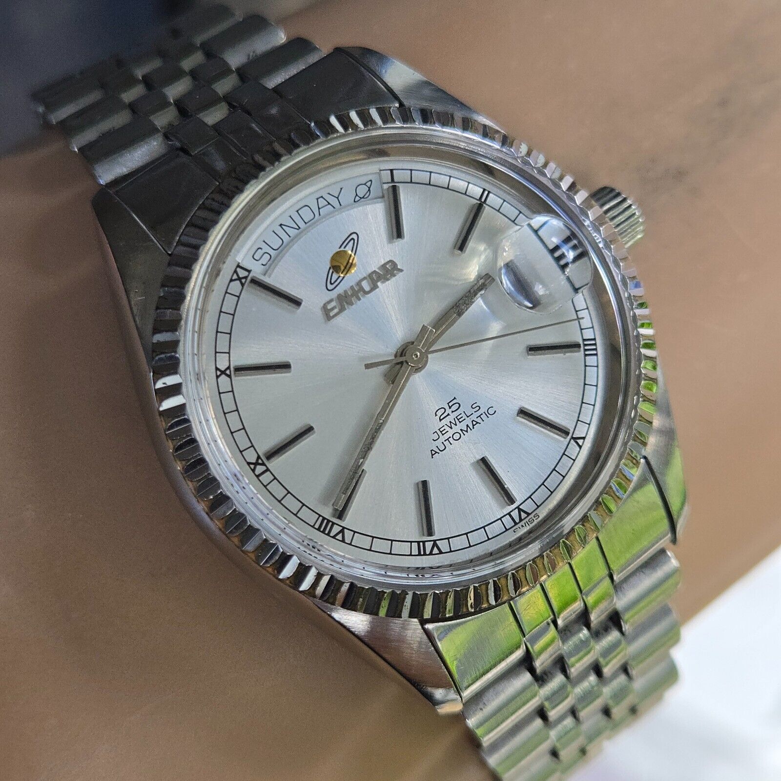 Vintage ENICAR men's automatic watch 2169-51-30 25Jewels day/date