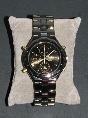 Seiko 7T32 6m69 Chronograph Watch Stainless Steel Black Gold