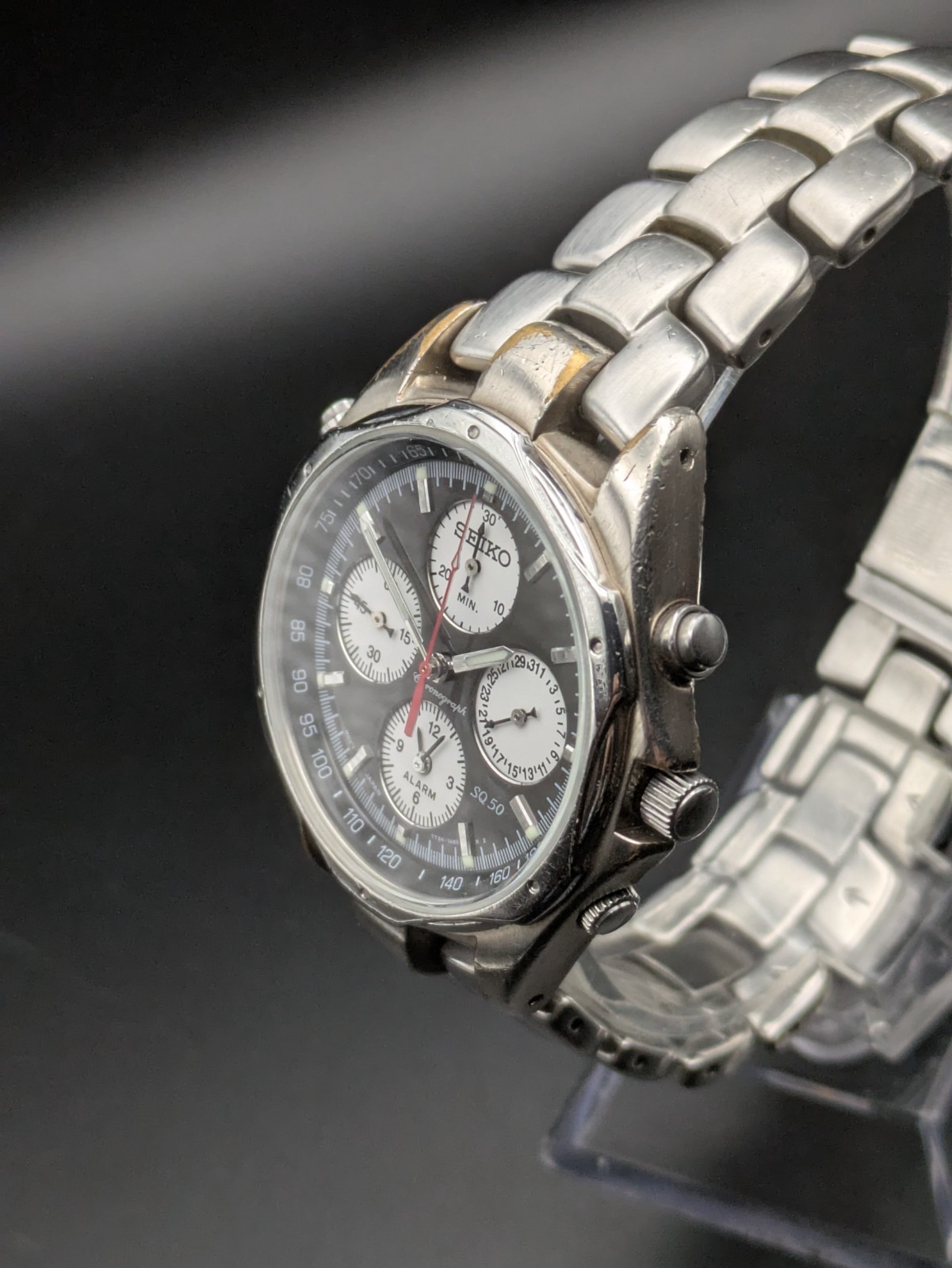 Seiko 7T34-7A60 1997 REVERSE PANDA ALARM CHRONOGRAPH - NEW GLASS