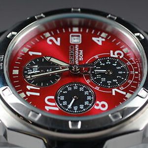 Near MINT in Box] SEIKO Chronograph 7T92-0CA0 Quartz Red Men