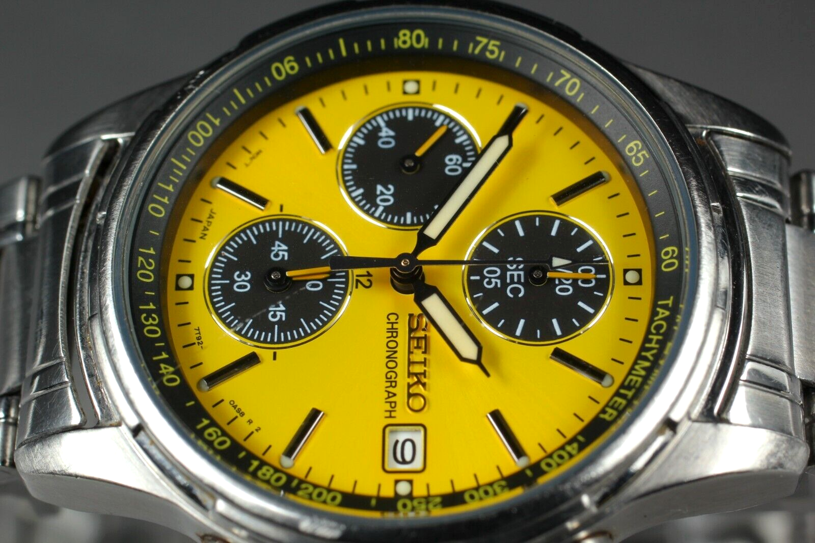 EXC+5】 Seiko 7T92-0BA0 Chronograph Yellow Analog Quartz Men's