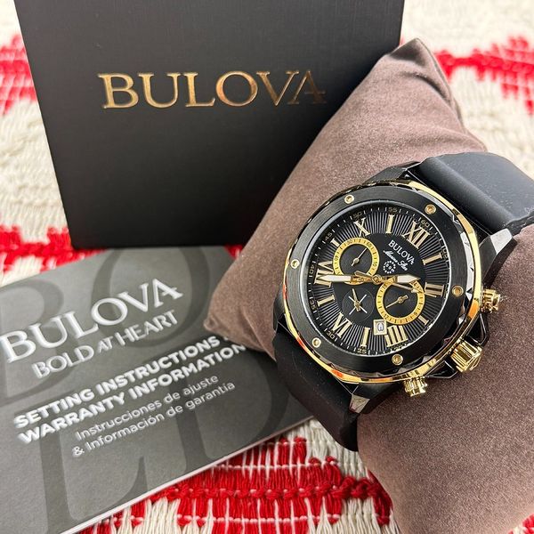 Bulova Marine Star 98B278 Black Dial 44mm Rubber Strap Quartz Men's ...