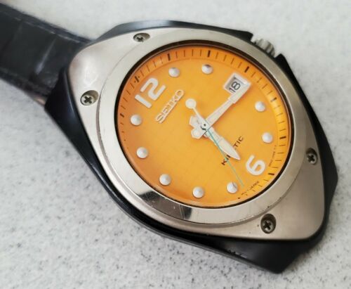 Vintage Men's Seiko Kinetic 5M42-OJ10 Watch WR 5 Bar orange dial