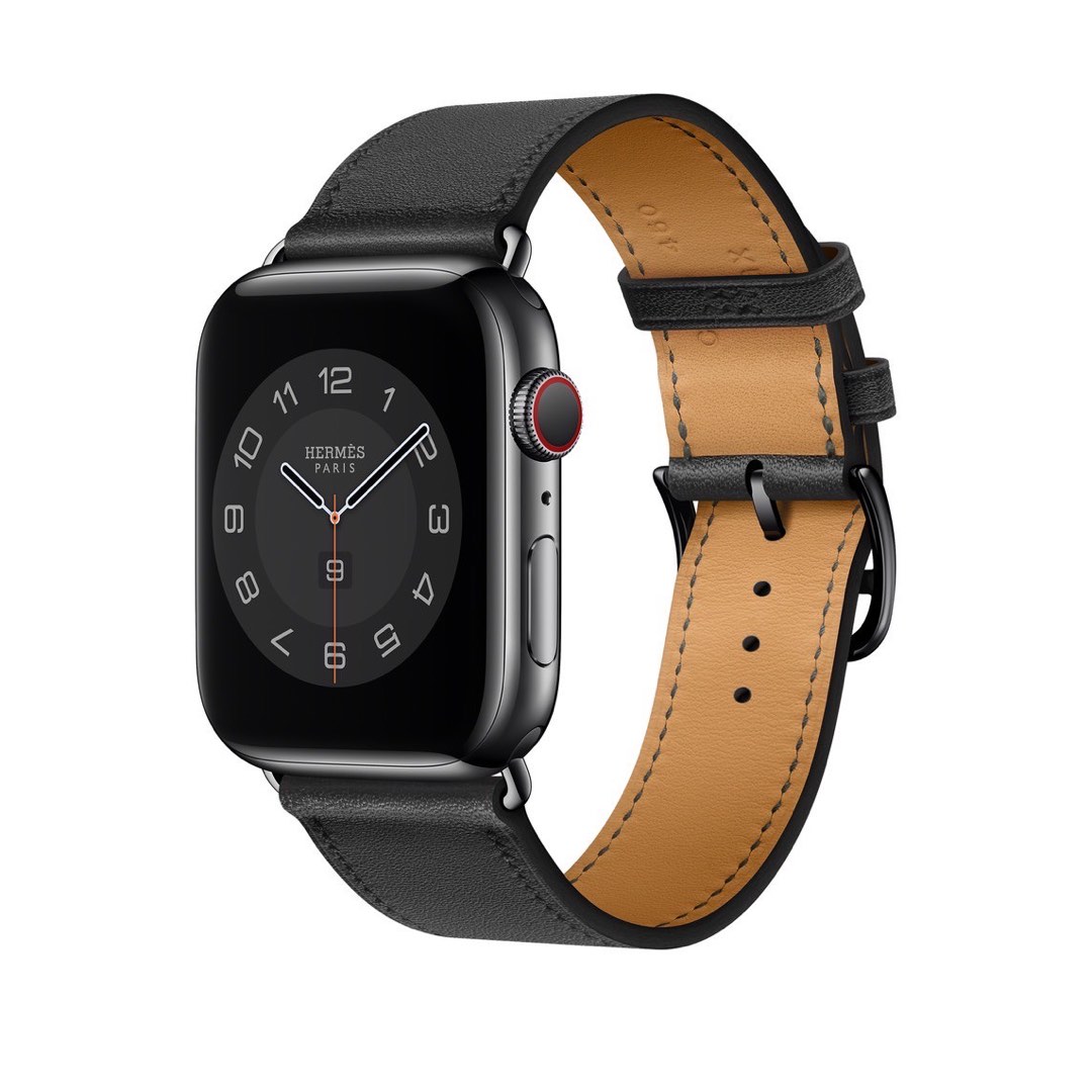 Apple Watch Hermès - 44mm Noir Swift Leather Attelage Single Tour