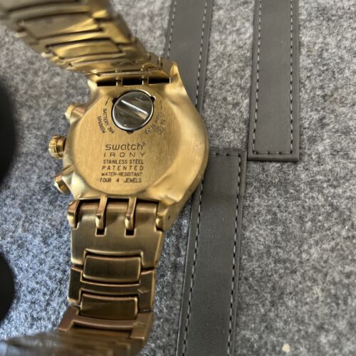Swatch Irony Chrono Watch Golden Gold Block Silver 47mm