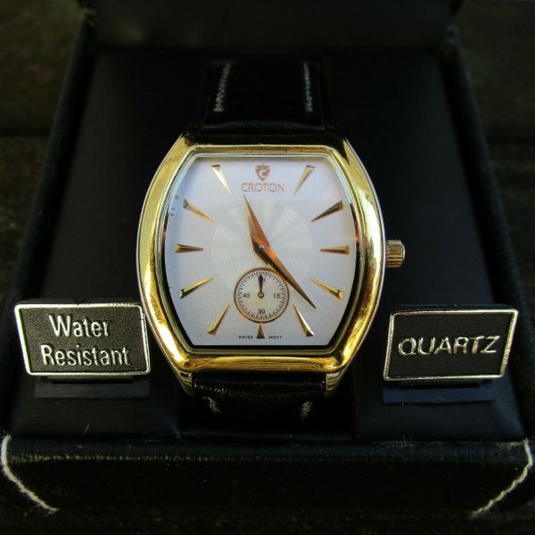 Men's Croton Watch ~ 18K Gold Bezel & Crown ~ Swiss Quartz ~ Equator ...