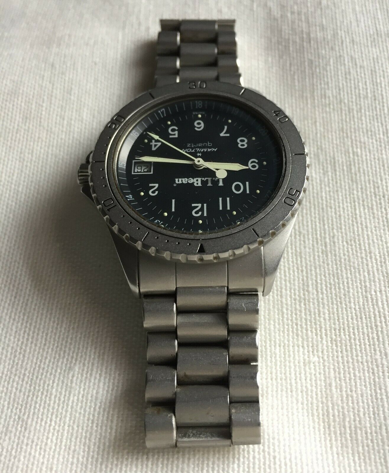 Vintage LL BEAN Hamilton 9399 Khaki Stainless Quartz Watch 